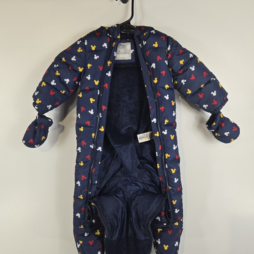 Disney Baby Mickey Mouse Size 9-12 Months Navy Blue Hooded Snow Suit - Picture 5 of 13